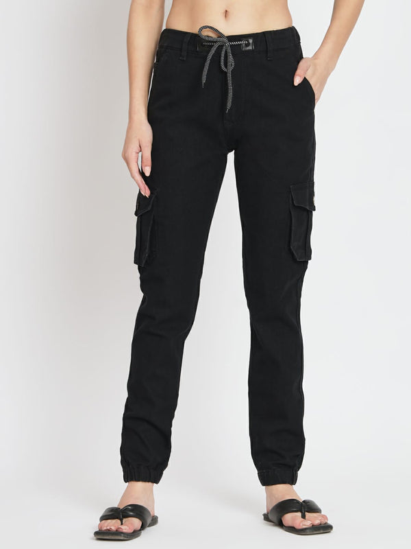 WOMEN CARGO BLACK JOGGER JEANS