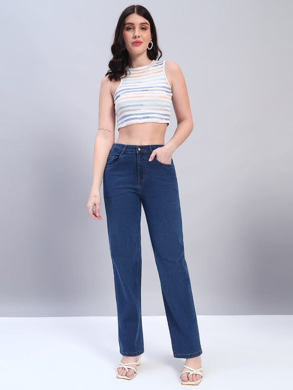 Women Comfort Straight Fit High-Rise Light Fade Stretchable Jeans