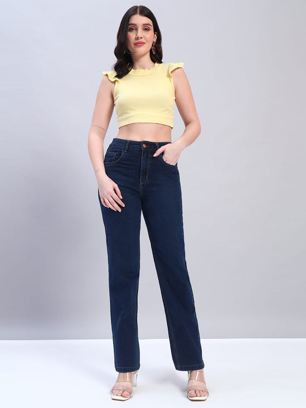 Women Comfort Straight Fit High-Rise Dark Shade Stretchable Jeans