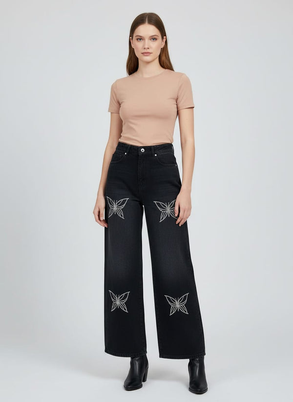 FashionFibre Women Non-Stretch Wide Leg High-Rise Black Jeans