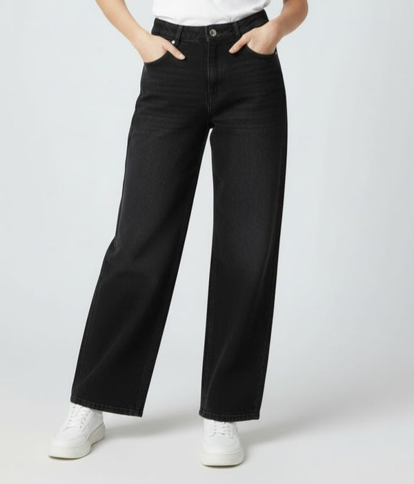 FashionFibre Women Non-Stretch Wide Leg High-Rise Black Jeans